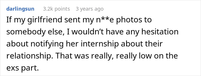 Comment on notifying internship about sharing private photos without consent