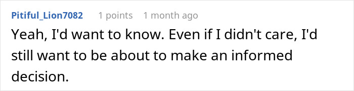 A comment from "Pitiful_Lion7082" stating desire to know about ingredients in food with bacon fat, like a Muslim roommate.