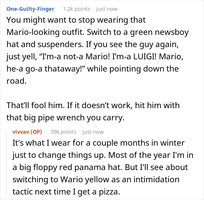 A Reddit screenshot showing humorous advice for a driver, with costume suggestions, to get him fired.