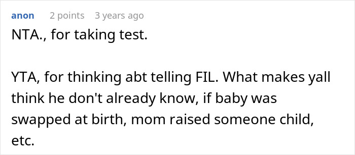 A screenshot of an online comment, discussing a woman's infidelity and DNA test, unraveling a MIL's dark secret.