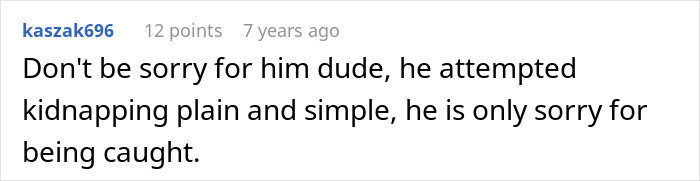 Comment discussing attempted kidnapping related to homophobic MIL trying to get son&rsquo;s boyfriend arrested by fake cop.