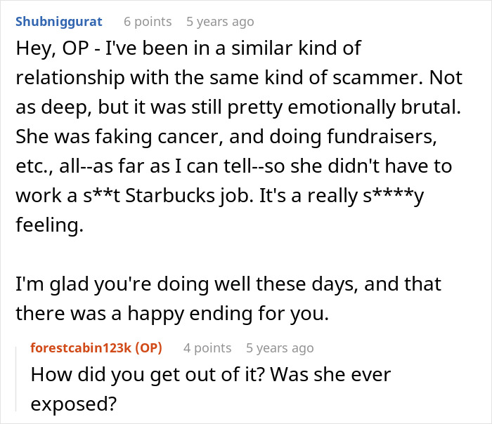 Reddit comments discussing a woman caught cheating and scamming, shared by her best friend on local news.