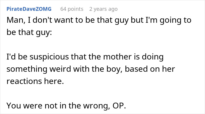 A Reddit comment from PirateDaveZOMG about a sister letting her scared 9YO bro sleep in her bed, causing mom's reaction.