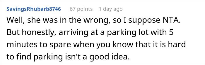 Screenshot of an online comment discussing a man missing a doctor&rsquo;s appointment after a parking spot fight involving police.