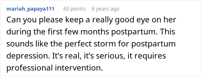 Comment warning about postpartum depression risks related to woman wanting unborn son named after late ex, causing drama. Comment warning about postpartum depression risks related to woman wanting unborn son named after late ex, causing drama.