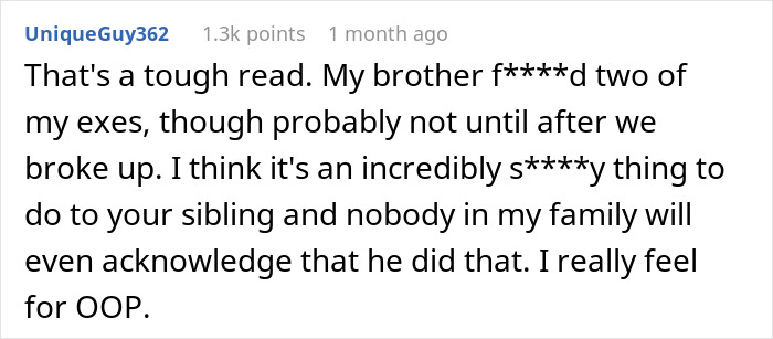 A Reddit comment discussing a brother who slept with exes, relating to the dad/uncle situation in the title. A Reddit comment discussing a brother who slept with exes, relating to the dad/uncle situation in the title.