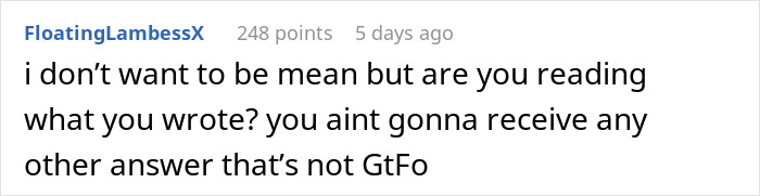 A reddit comment from user FloatingLambessX regarding a secret child, asking someone to reread their post.