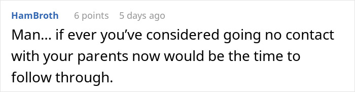 Comment on a screen about family conflict, discussing no contact with parents after a woman accused of sleeping with sister&rsquo;s fianc&eacute;.