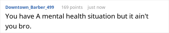 Screenshot of a Reddit comment discussing mental health in a casual online conversation.