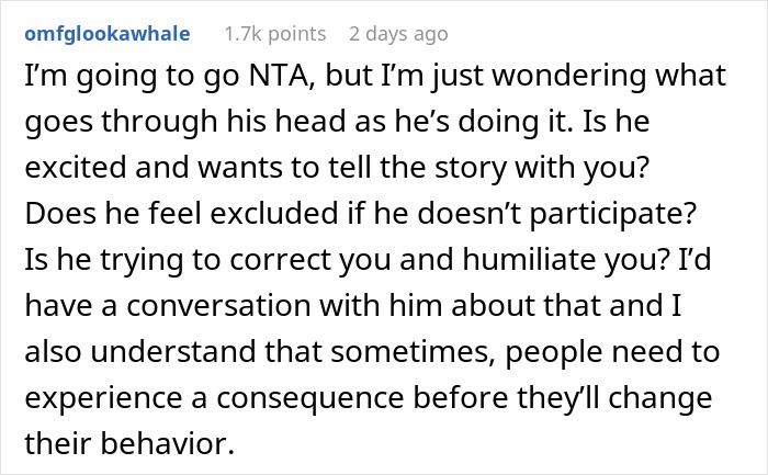 Man Upset Spouse Stopped Telling His Parents About Their Vacation Because He Interrupted Them Man Upset Spouse Stopped Telling His Parents About Their Vacation Because He Interrupted Them