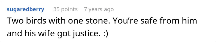 Text comment on social media about justice served as a criminal and cheater exposed by his ex-girlfriend and sent to jail.