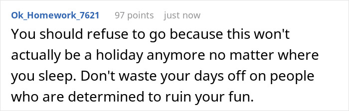 Comment text discussing a woman facing a dilemma about her sleeping arrangement controlled by her mother with her wife-to-be.