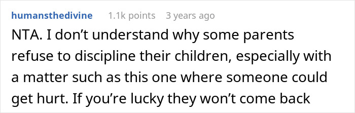 A Reddit comment discussing a disruptive kid and toxic mom, emphasizing the importance of parental discipline.