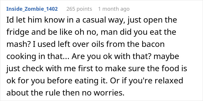 A Reddit comment about telling a Muslim roommate they unknowingly ate food made with bacon fat.