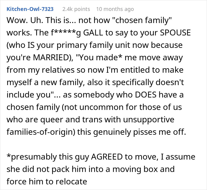 Comment expressing frustration as husband neglects pregnant wife after choosing his chosen family over her.