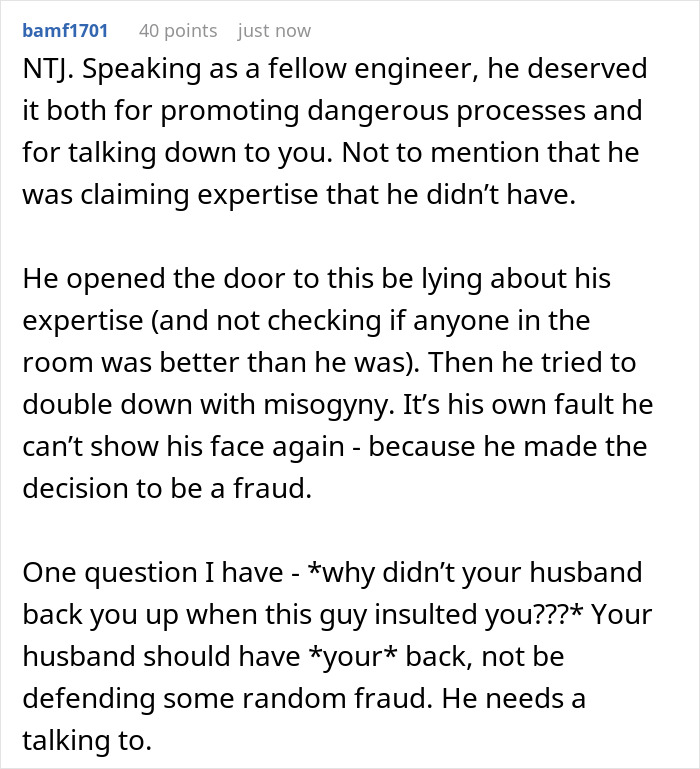 Man plays expert at dinner party, calls real expert sweetie, gets called out for fake expertise and misogyny.