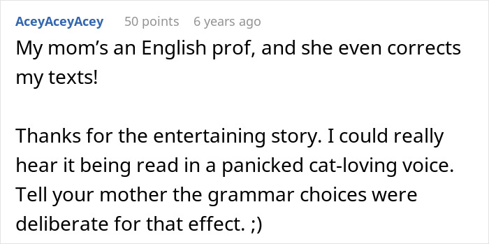 Commenter praising an entertaining story about a woman, her senior cat, and unexpected tapeworm troubles.