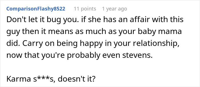 Comment on a forum about cheating and karma, sharing advice to stay happy despite relationship issues.