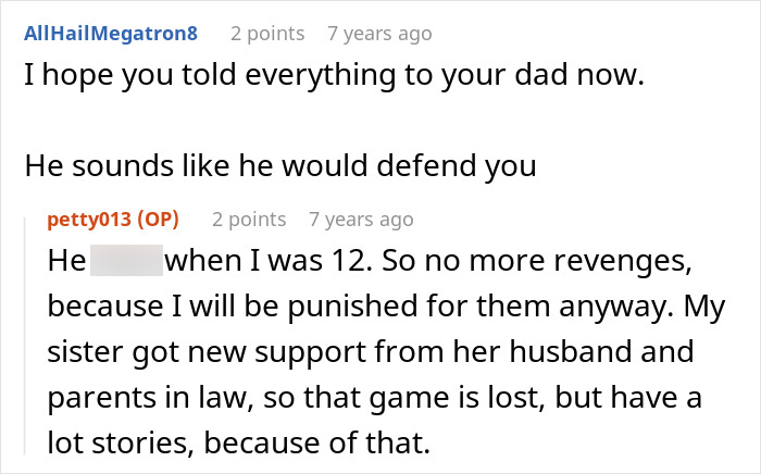 Screenshot of an online forum discussion about a mom not defending her kid and someone taking matters into their own hands.