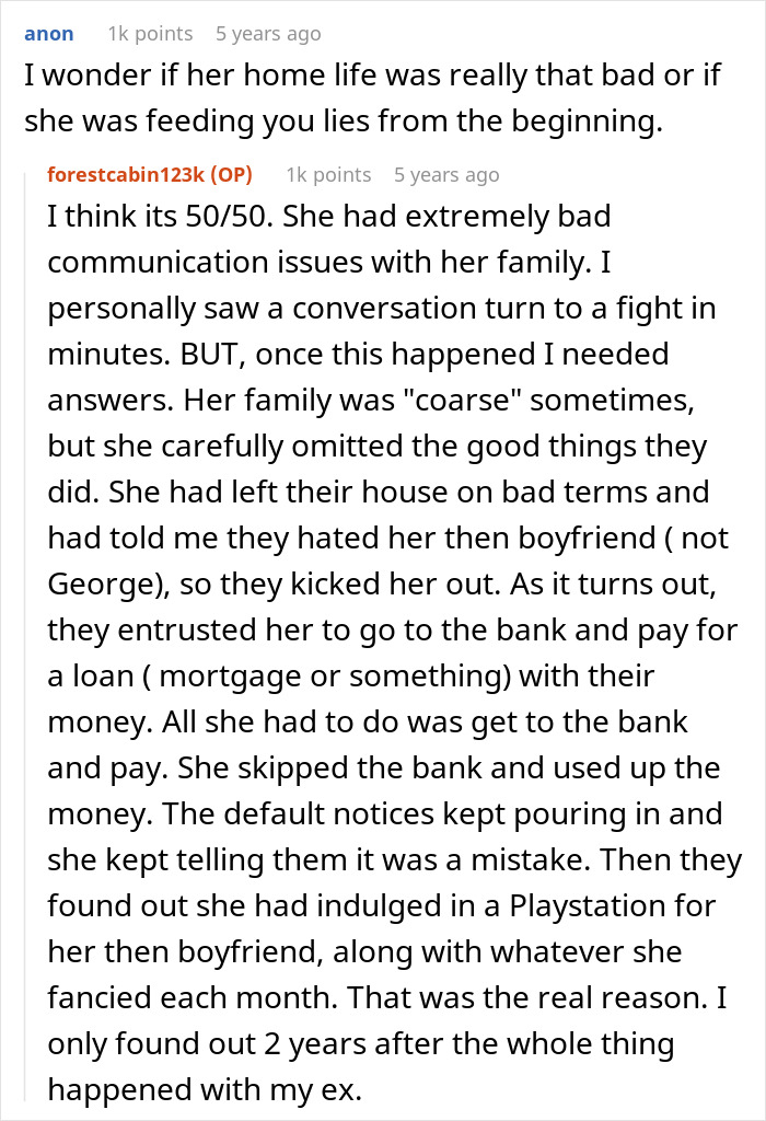 Screenshot of a Reddit conversation discussing a woman involved in cheating and scamming exposed by her best friend on local news.