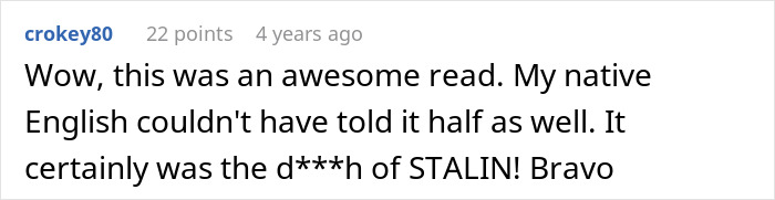 A comment praising an article, remarking on the perfect revenge against a horrible boss.