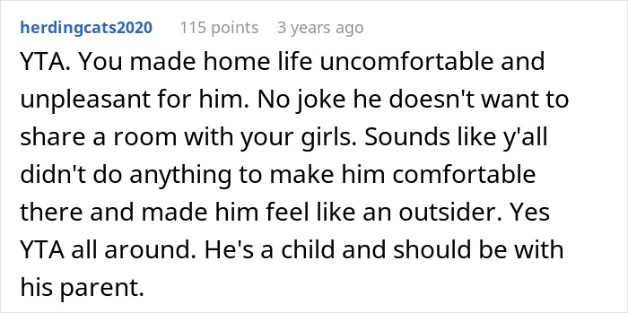 Comment discussing family vacation plans, focusing on woman paying and deciding stepson won&rsquo;t attend.