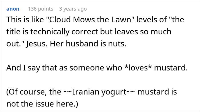 Commenter discusses a man&rsquo;s outburst over wife not liking mustard and underlying relationship issues revealed.