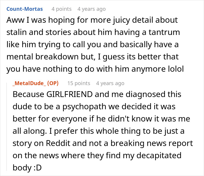 Reddit comments discussing a horrible boss and an employee getting perfect revenge, detailing a chilling story of a psychopath.