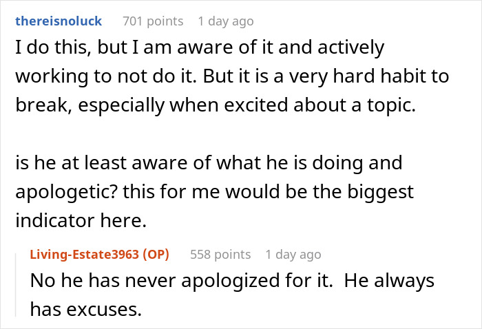 Man Upset Spouse Stopped Telling His Parents About Their Vacation Because He Interrupted Them Man Upset Spouse Stopped Telling His Parents About Their Vacation Because He Interrupted Them