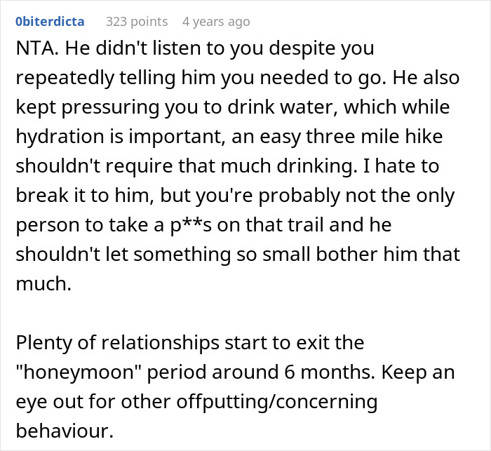 Woman Has A Bathroom Emergency On Hike, Boyfriend&rsquo;s Reaction To It Ends Their Relationship