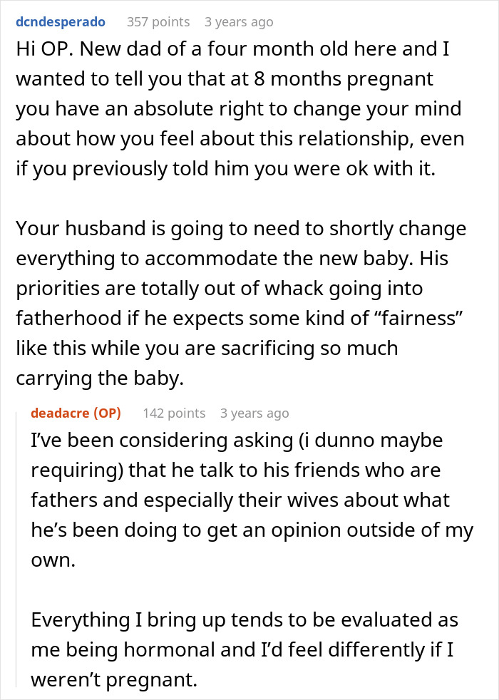 Comment discussing husband neglecting pregnant wife as he prioritizes his chosen family over her during pregnancy struggles.