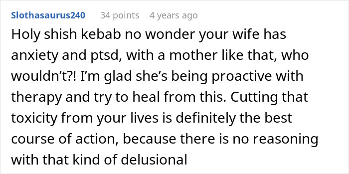 Comment on toxic MIL causing anxiety and PTSD, highlighting the impact of toxic mother-in-law behavior on family well-being.