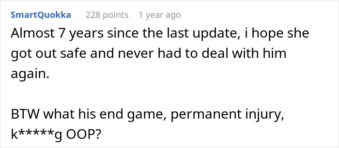 Screenshot of a Reddit comment discussing a dangerous situation involving a man leaving traps for his girlfriend. Screenshot of a Reddit comment discussing a dangerous situation involving a man leaving traps for his girlfriend.