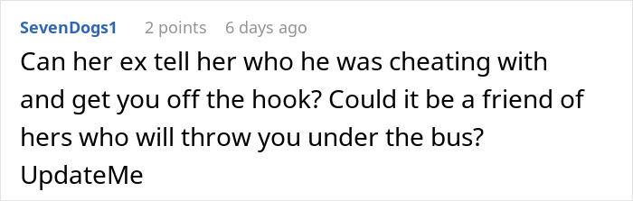 Screenshot of an online comment questioning if the woman accused of sleeping with sister&rsquo;s fianc&eacute; can prove innocence.