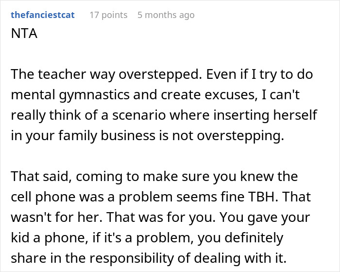 Comment discussing a teacher grabbing kids in front of mom and the controversy over her actions.