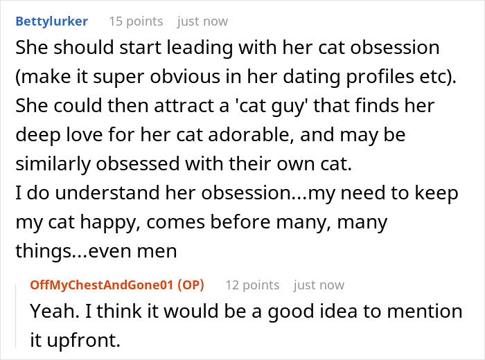 Alt text: Online conversation discussing cat obsession and dating challenges of a crazy cat lady in K-Drama romance contexts.