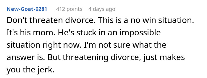 Woman Threatens Divorce If Husband Financially Contributes To His Mother's Care: "Told Him That Is Nuts"