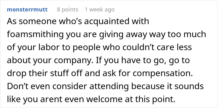 Comment discussing an ex-girlfriend cheating and demanding removal from a friend's wedding in an online forum. Comment discussing an ex-girlfriend cheating and demanding removal from a friend's wedding in an online forum.