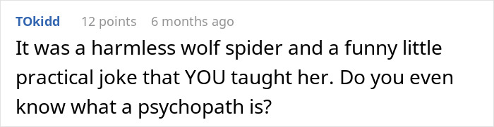 Comment discussing a dad&rsquo;s concern about his 5-year-old daughter being a psychopath after a jump scare moment.