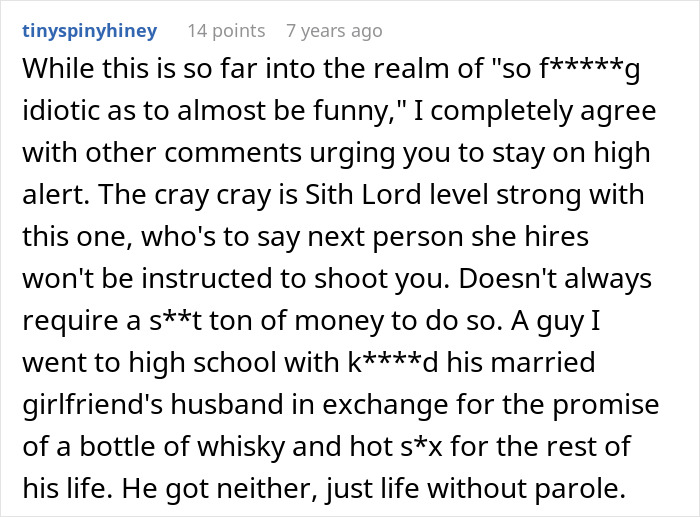 Comment discussing a homophobic MIL plotting against son&rsquo;s boyfriend, mentioning police and fake cop involvement.