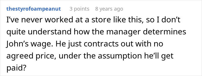 Text post from a user discussing confusion about wage determination for an overworked and underpaid friend.
