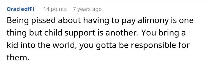 Social media comment about alimony and child support responsibility in a legal and personal context.