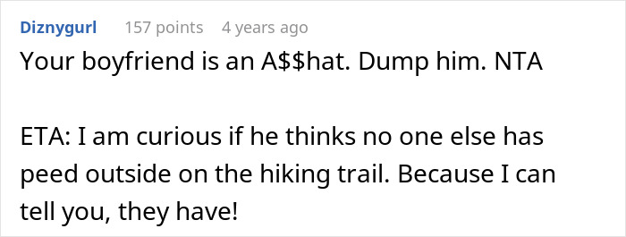 Woman Has A Bathroom Emergency On Hike, Boyfriend&rsquo;s Reaction To It Ends Their Relationship