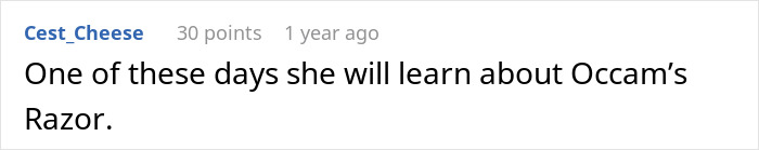 A Reddit comment by Cest_Cheese, saying "One of these days she will learn about Occam's Razor," relates to a married man.