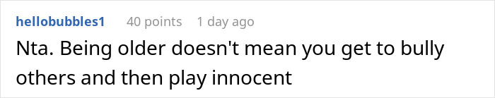 Screenshot of a Reddit comment discussing bullying behavior related to a man fighting an old lady over parking.