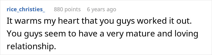 Comment on online forum expressing warmth and admiration for a mature and loving relationship despite drama over unborn son's name. Comment on online forum expressing warmth and admiration for a mature and loving relationship despite drama over unborn son's name.