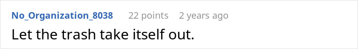 A comment reading "Let the trash take itself out" next to a username, points, and time. Relates to donor baby stories.