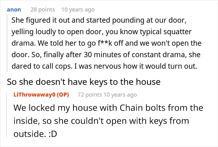 Comments about a man confronting a friend&rsquo;s girlfriend living in his house and her calling the police after being kicked out