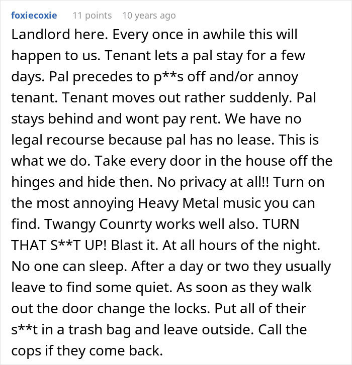 Comment from landlord explaining how to deal with a friend&rsquo;s girlfriend living in tenant&rsquo;s house without paying rent.