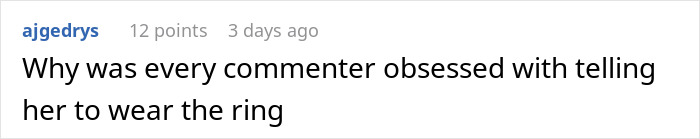 Screenshot of an online comment about a brother demanding sister give up her heirloom ring for his proposal, calling her selfish.